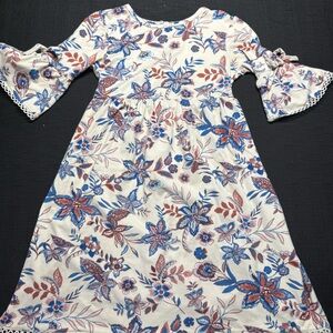 Floral Kids Dress in Blue and Red